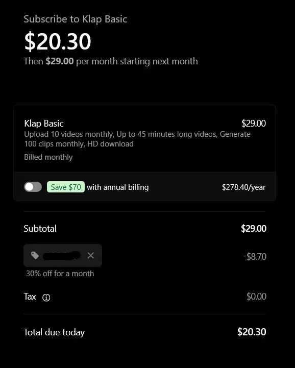 How To use a klap ai promo code during checkout