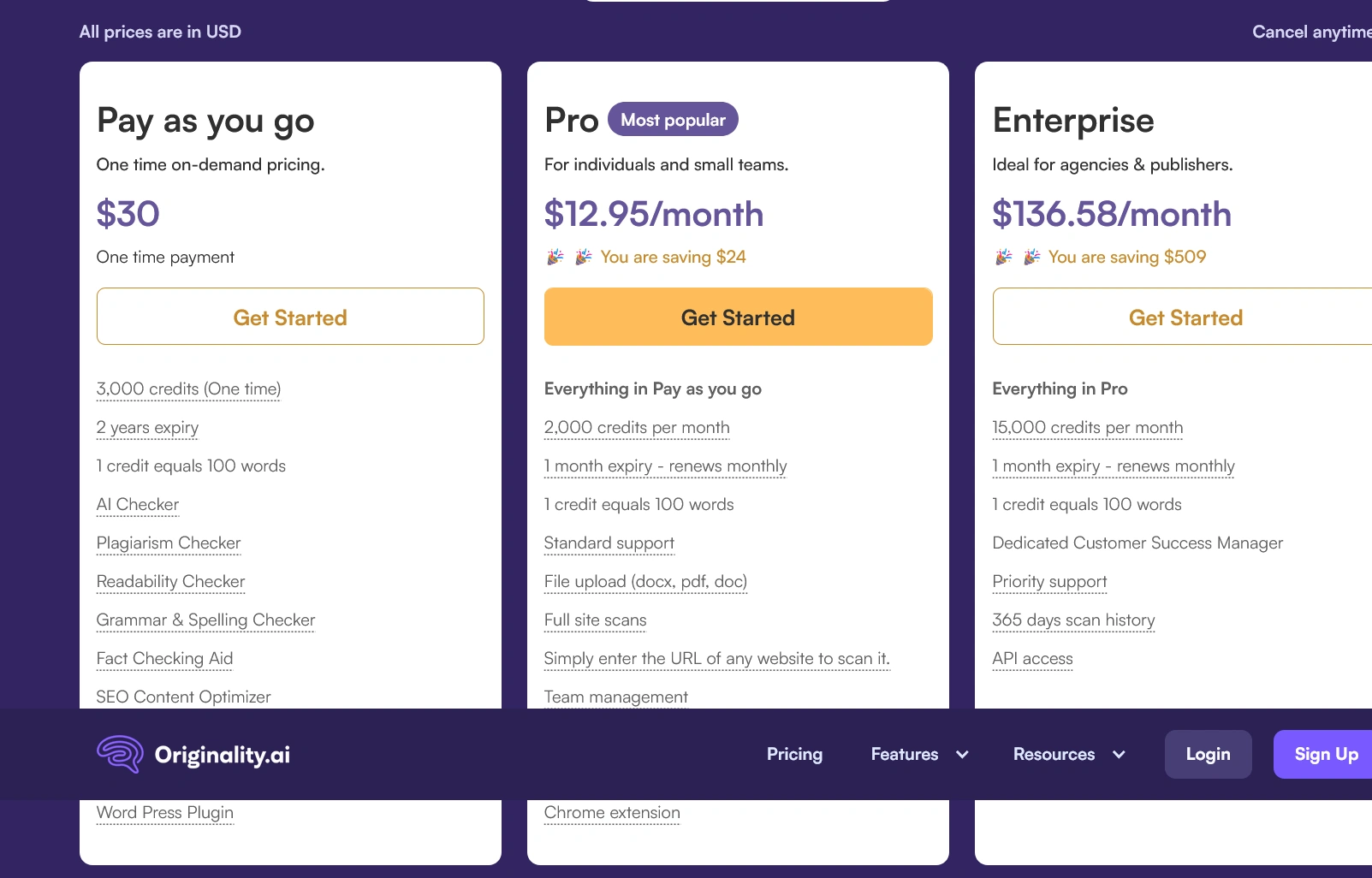 Originality.ai Pricing