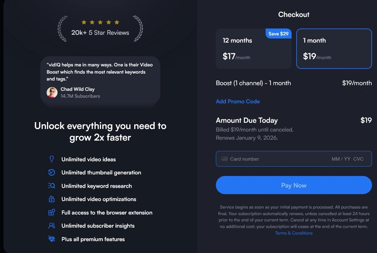 VidIQ discount code this December 2025