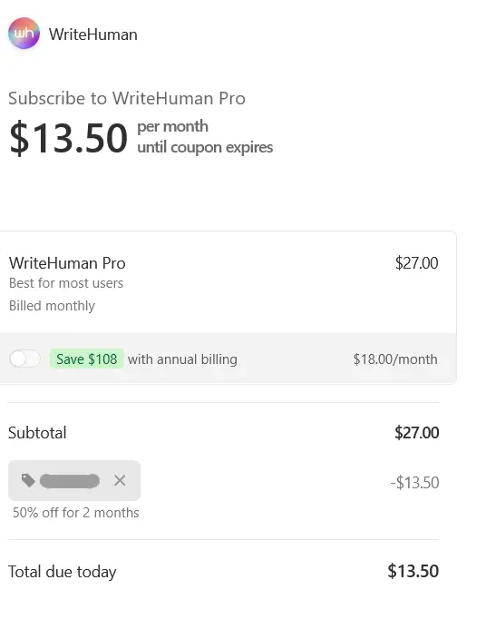 how to use a WriteHuman ai coupon code